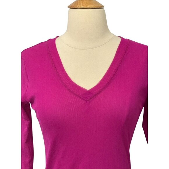 Petit Pois by Viviana G Mesh Long Sleeve V-Neck Top Fuchsia Purple Y2K Size M - Picture 2 of 9